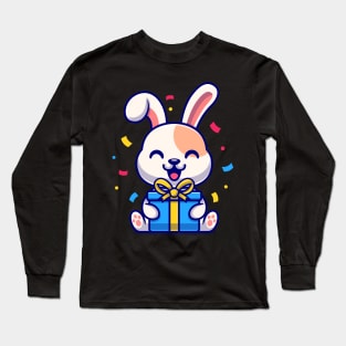 Cute Rabbit With Gift Box Cartoon Long Sleeve T-Shirt